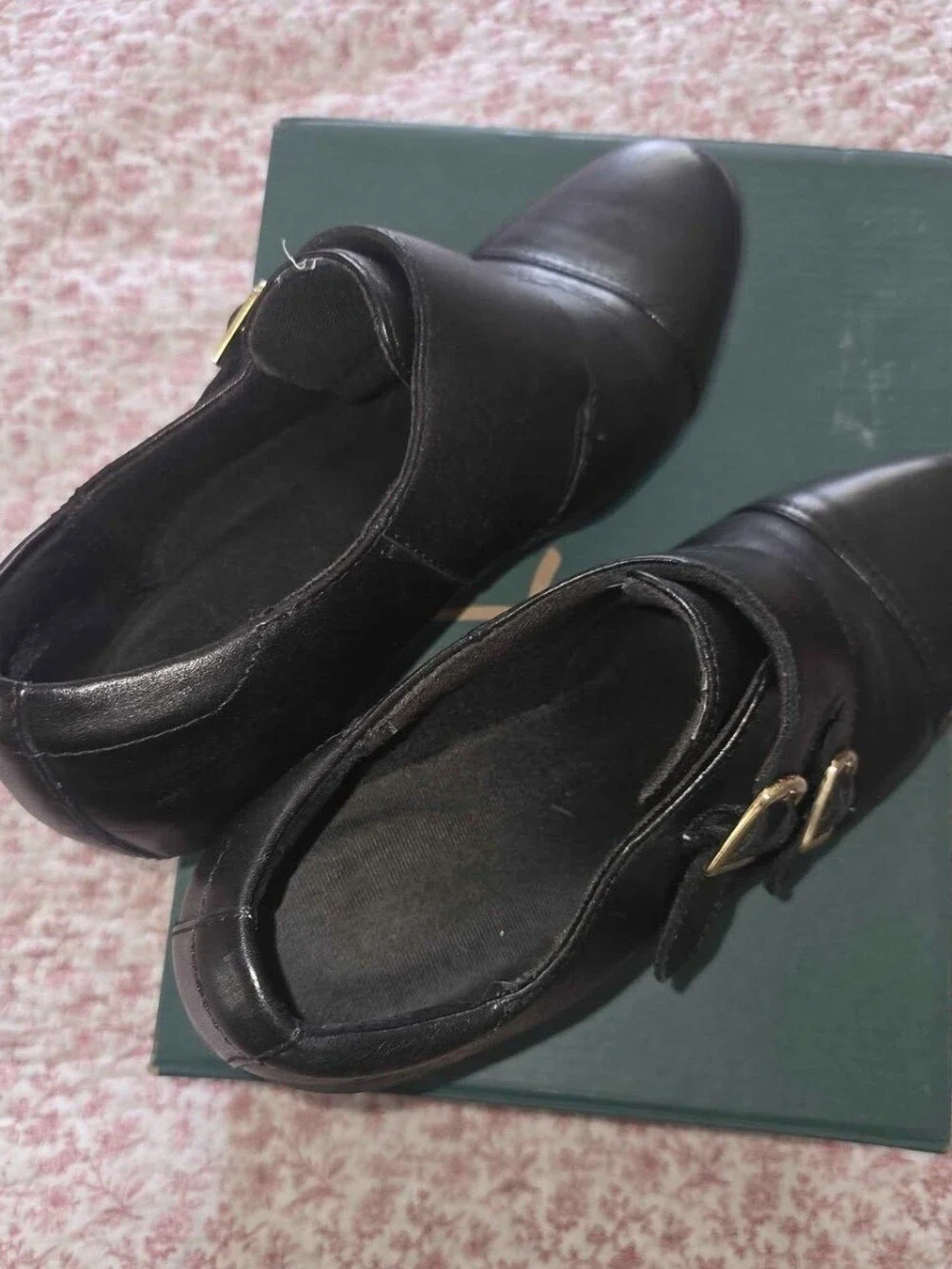 Clarks Sapphire Athena Double Monk Strap Black Leather Booties 4in Heel